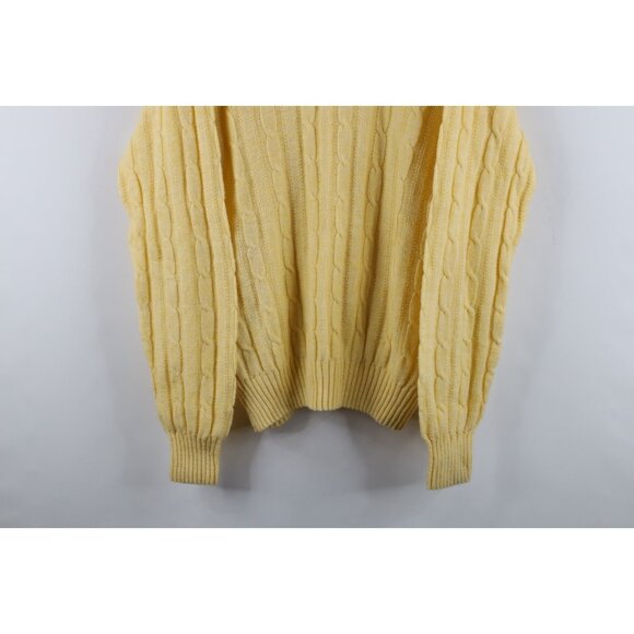 Vtg 70s Streetwear Mens Large Blank Chunky Cable Knit V-Neck Sweater Yellow USA - Picture 3 of 10